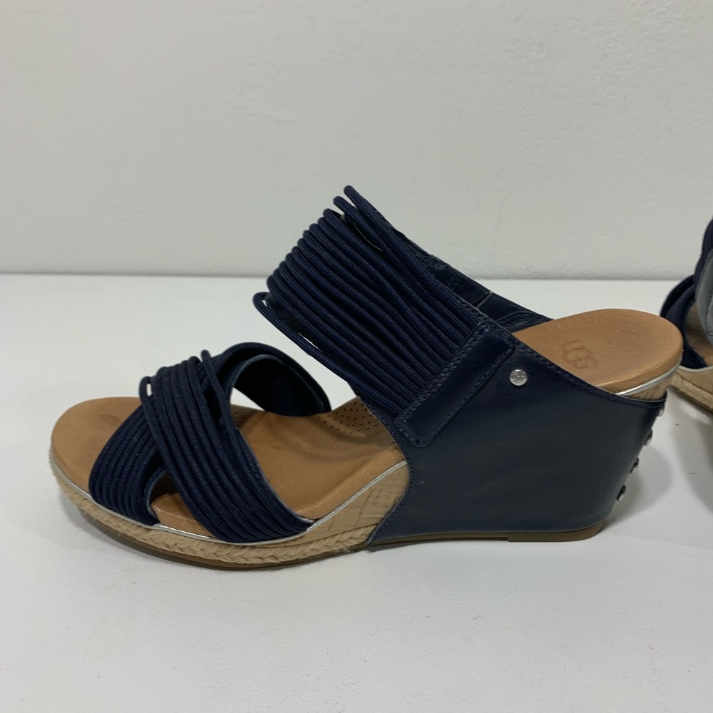 UGG Wedge Sandals Australian Hilarie Navy Blue Leather and elastic straps - 8.5 - Picture 7 of 16